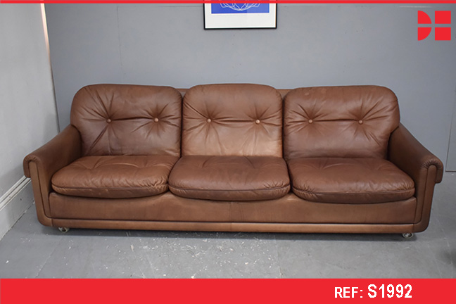 1970s All leather upholstered large 3 seat sofa 