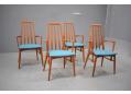 EVA armchairs in teak with new upholstered seats in teal colour wool fabric