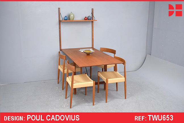 Vintage teak wall mounted dining table with shelf | Poul Cadovius