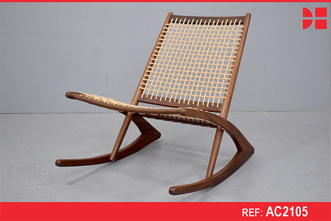 Vintage teak frame rocking chair with papercord seat