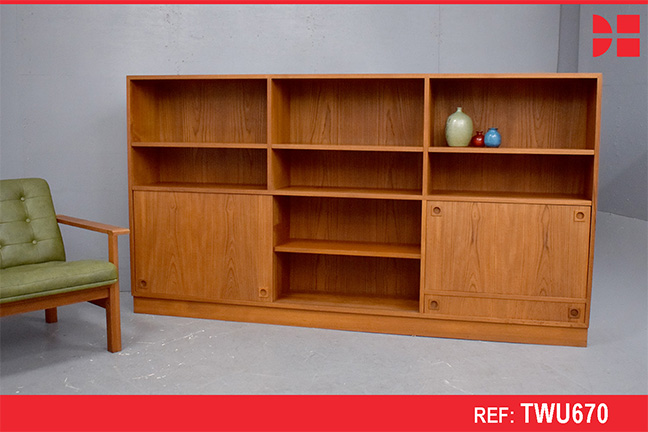 Vintage teak bookcase cabinet with adjustable shelving