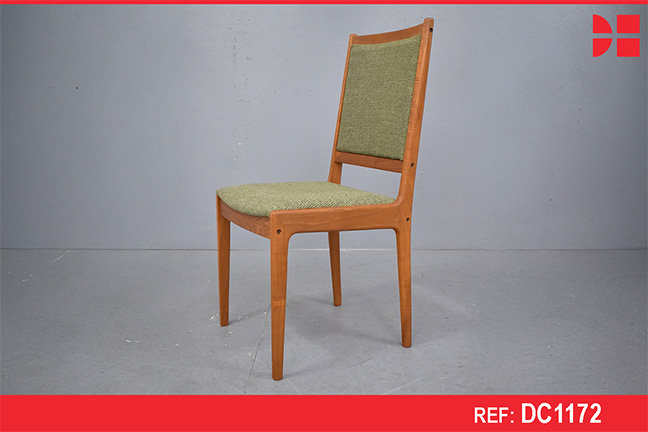 Vintage teak frame high back dining chair with new upholstery