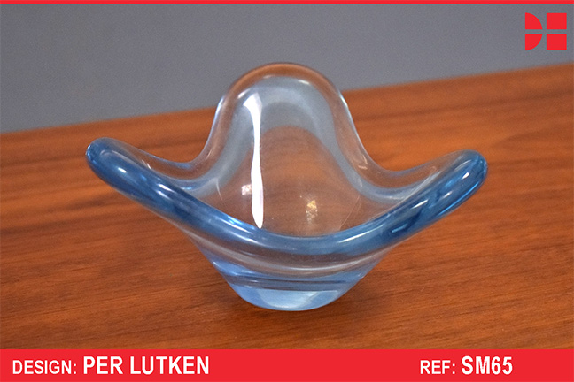 Per Lutken design blue glass 3 prong bowl | Holmegaard