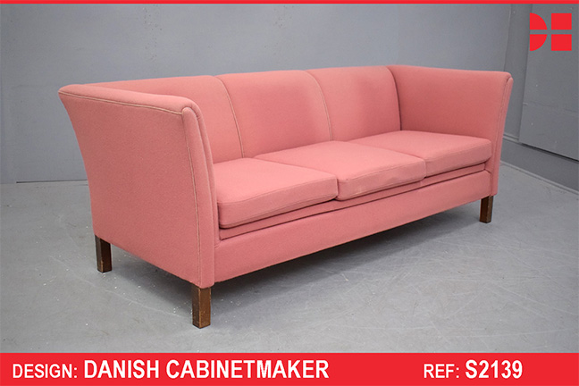Vintage 3 seater box frame sofa in pink upholstery | Danish Cabinetmaker