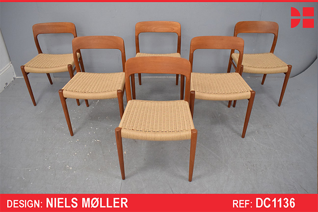 6 teak dining chairs model 75 by Niels Moller - New seats