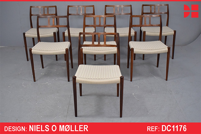 Set of 8 Niels Moller model 79 Dining chairs in rosewood | Exclusive woven seats