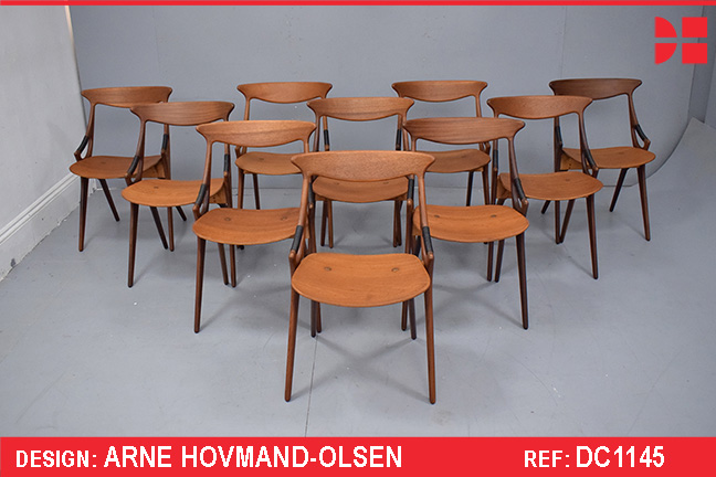 Arne Hovmand Olsen vintage teak dining chairs model 71 - Set of 10