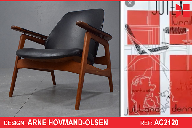 RARE Arne Hovmand Olsen armchair in teak and vinyl