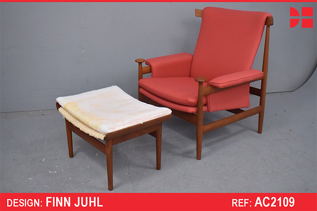 Finn Juhl vintage BWANA chair with footstool in teak 