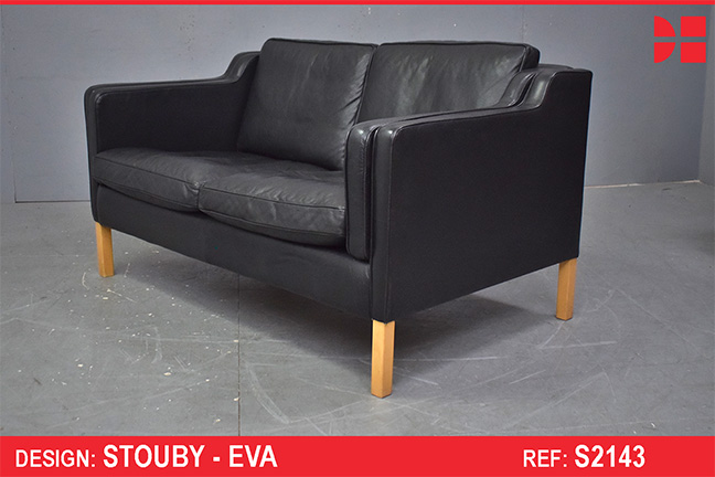 Black ox-leather EVA 2 seat sofa by Stouby