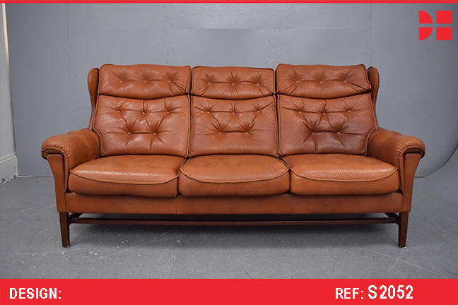 Vintage 3 seater with original terracotta colour OX leather upholstery