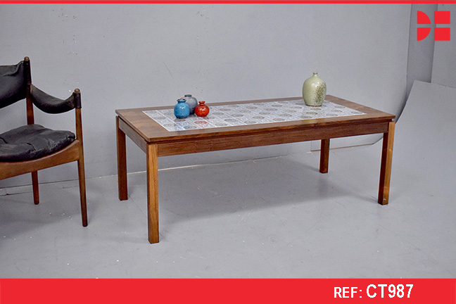 Vintage rosewood coffee table with patterned tile top