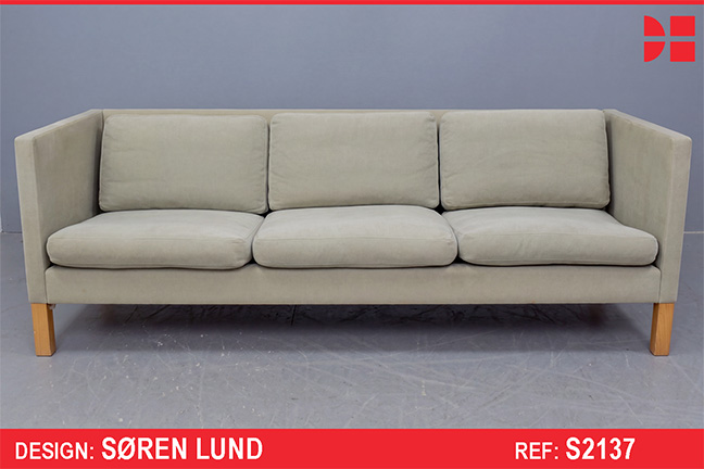 Soren Lund production 3 seater box sofa in grey fabric upholstery