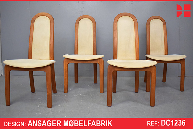 4 teak dining chairs with high back