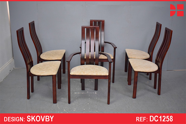 Set of 6 high back rosewood finish dining chairs | Skovby