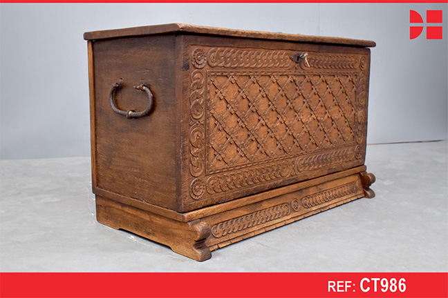 Antique oak chest with locking drop front