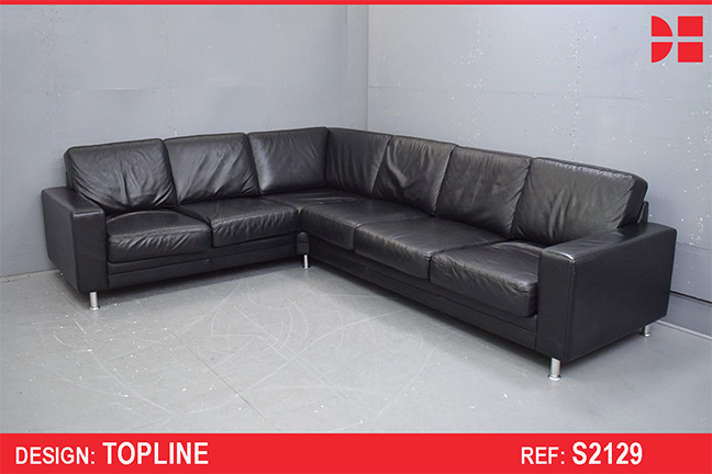 Large black leather 'Selection' corner sofa | Topline