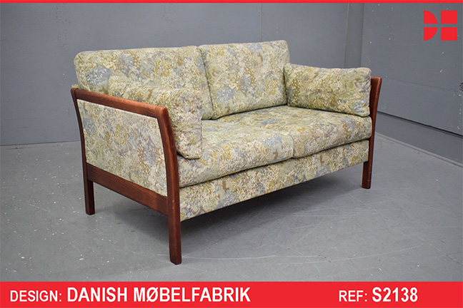 Small 2 seater beech frame sofa with floral upholstery | Danish Mobelfabrik