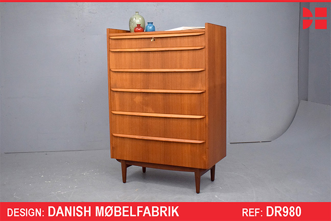 Chest of 6 drawers in vintage teak with locking top drawer