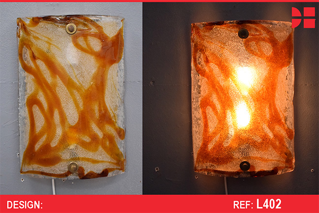 Unique wall light with cast glass shade in brown & gold