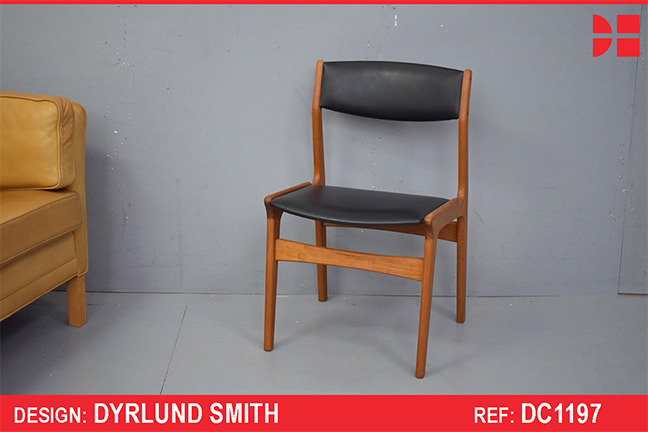 Dyrlund Smith teak frame dining chair in black vinyl upholstery