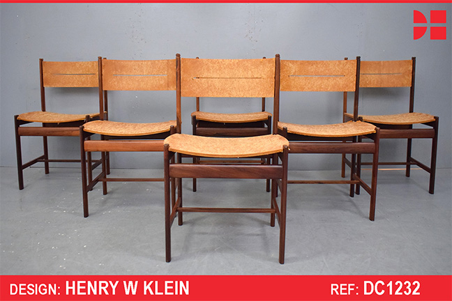Set of 6 rosewood frame dining chairs designed by Henry W Klein