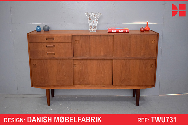 Tall vintage teak sideboard with sliding doors | Danish Mobelfabrik