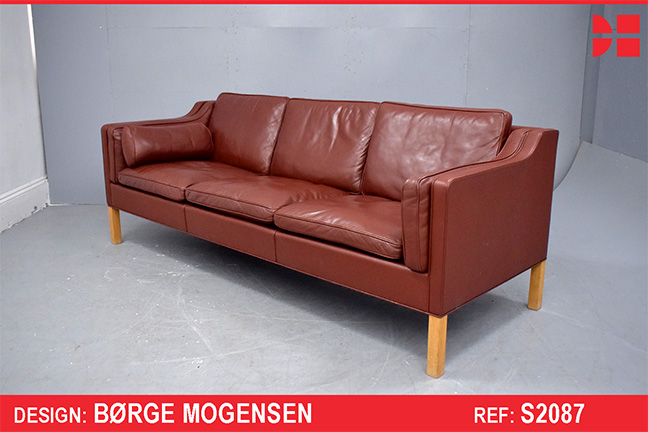 Classic Borge Mogensen design 3 seat sofa in ox blood leather