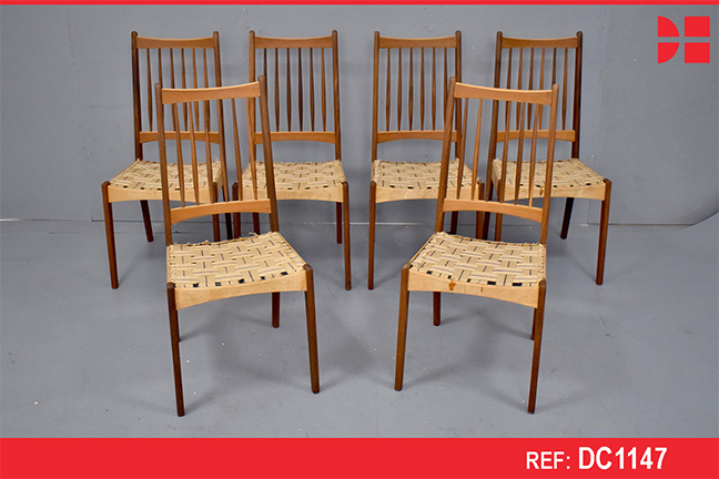 Set of 6 vintage teak high-back dining chairs | Reupholstery Project