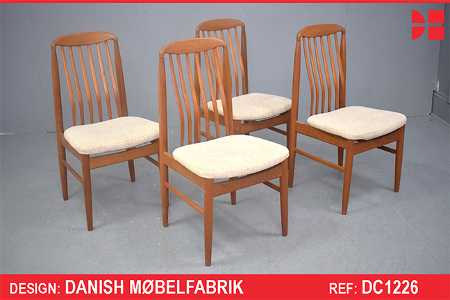 Set of 4 vintage teak dining chairs with cream wool upholstery