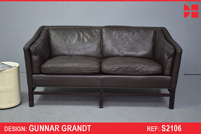 Gunnar Grandt design model 75 2 seater sofa in brown ox leather