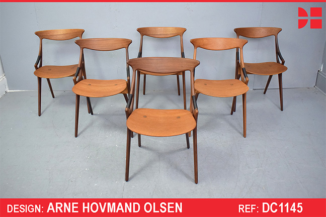 Set of 6 Arne Hovmand Olsen vintage teak dining chairs model 71