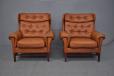 Large wingback armchair in terracotta leather produced 1970s