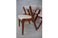 1960s design vintage teak dining chairs with curved backrests and new grey leather seat upholstery