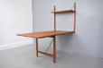 Wall mounted vintage teak dining table with drop leaf and extra shelf for sale