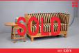 Vintage 2 seater light oak trunk sofa with striped upholstery - view 1