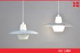 Vintage opaline glass core pendant light with grey shade - view 1