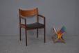 Vintage teak frame carver dining or desk chair with original black upholstery seat - view 10