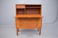 Teak writing bureau with locking desk and 3 equal drawers