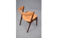 Orange vinyl and teak dining chair with curved back rest for sale