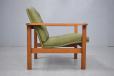 Midcentury teak armchair with green vinyl seat produced by France and Son for sale