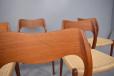 Niels O Moller design set of 6 vintage teak frame dining chairs with papercord