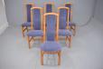 set of 6 vintage cherry wood dining chairs with original blue alcantara for sale