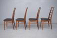 High back teak frames with original black leather seat upholstery