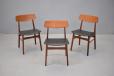 Vintage teak frame dining chair with black vinyl upholstery - view 2