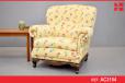 Oversized vintage wingback armchair in yellow upholstery - view 1