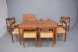 Model 473 dining table with rosewood inlay corners and 8 x matching dining chairs produced 1965 by BRAMIN