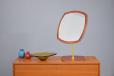 Vintage teak vanity mirror with brass stand made by Danish Cabinetmaker