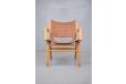 Fritz hansen model ax chair in beech and walnut with brown leather sling 