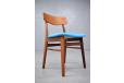 Vintage teak frame dining chair with blue woven upholstery - view 4